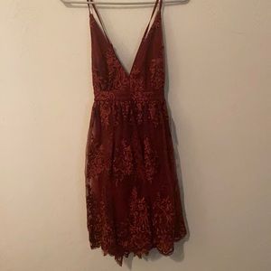 Lulus Burgundy lace overlay dress